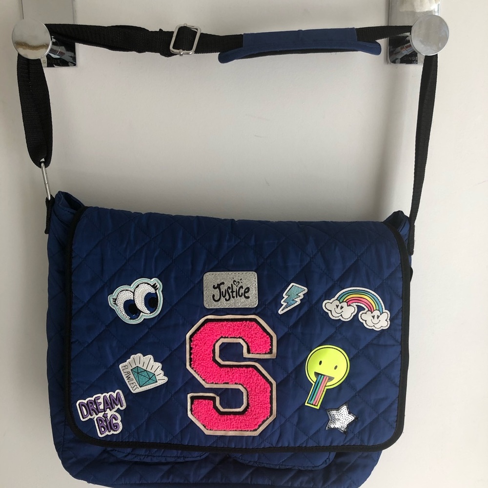 Justice messenger computer bag blue appliqués